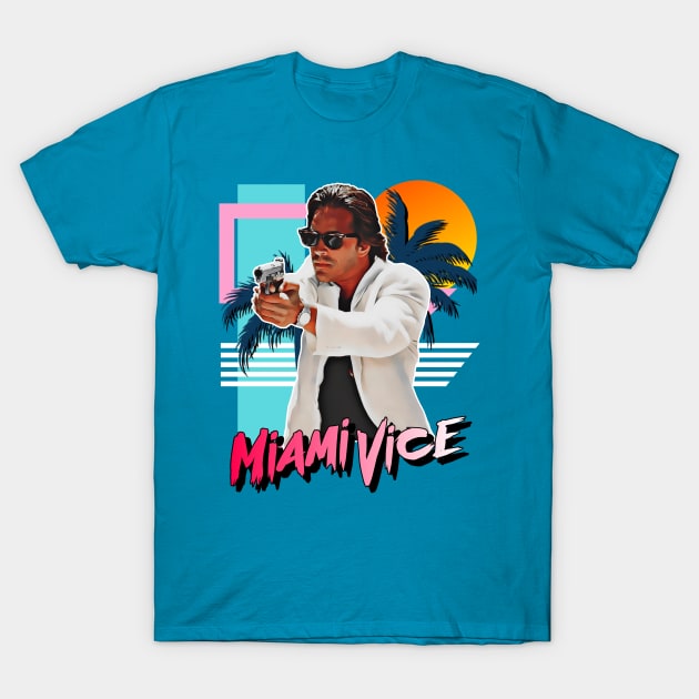 Retro Miami Vice 80s Sonny Crockett Tribute T-Shirt by darklordpug